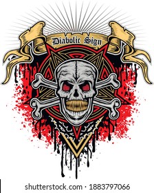 Gothic sign with horned skull, grunge vintage design t shirts