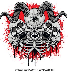 Gothic sign with  horned skull, grunge vintage design t shirts