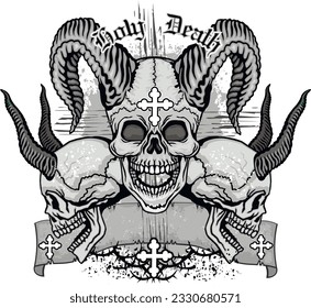 Gothic sign with horned skull, grunge vintage design t shirts