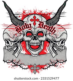 Gothic sign with horned skull, grunge vintage design t shirts