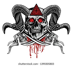 Gothic sign with  horns skull, grunge vintage design t shirts