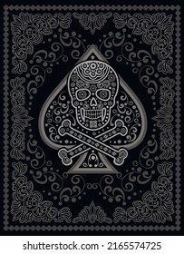  Gothic sign with mexican sugar skull and spades , grunge vintage design t shirts
