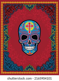  Gothic sign with mexican sugar skull, grunge vintage design t shirts