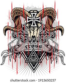 Gothic sign with ram skull , grunge vintage design t shirts