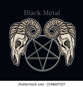 Gothic sign with ram skull, grunge vintage design t shirts
