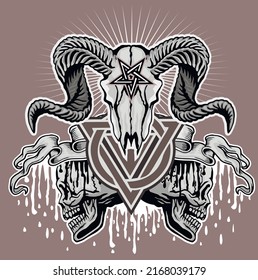 Gothic sign with ram skull, grunge vintage design t shirts