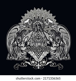 Gothic sign with skeleton and angels, grunge vintage design t shirts