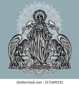 Gothic sign with skeleton and angels, grunge vintage design t shirts
