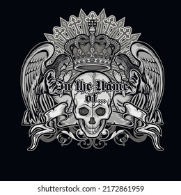 Gothic sign with skeleton and angels, grunge vintage design t shirts
