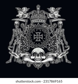 Gothic sign with skeleton with scythe, grunge vintage design t shirts
