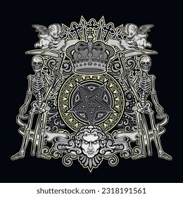Gothic sign with skeleton with scythe, grunge vintage design t shirts
