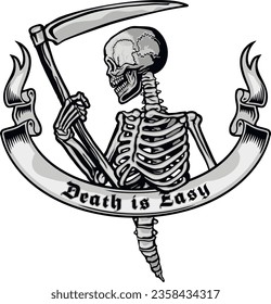 Gothic sign with skeleton with scythe, grunge vintage design t shirts