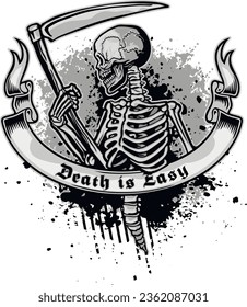 Gothic sign with skeleton with scythe, grunge vintage design t shirts