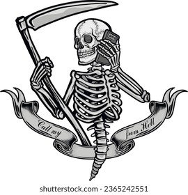 Gothic sign with skeleton with scythe, grunge vintage design t shirts