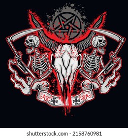 Gothic sign with skeletons and goat skull, grunge vintage design t shirts