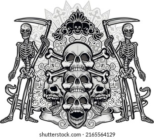 Gothic sign with skeletons, grunge vintage design t shirts