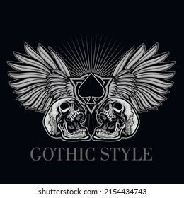 Gothic sign with skull and ace of spades, grunge vintage design t shirts