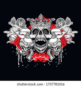 Gothic sign with skull and angels, grunge vintage design t shirts
