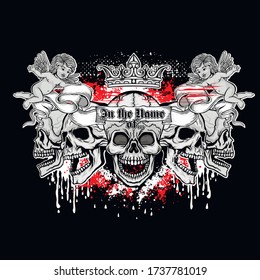 Gothic sign with skull and angels, grunge vintage design t shirts
