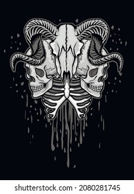 Gothic sign with skull of Aries, grunge vintage design t shirts