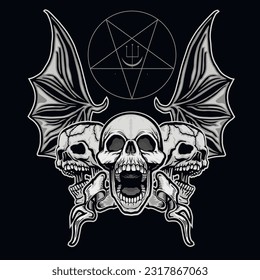 Gothic sign with skull and bat wings, grunge vintage design t shirts

