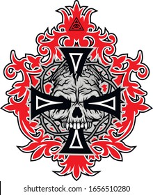 Gothic sign with skull and cross, grunge vintage design t shirts