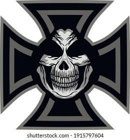 Gothic sign with skull in cross, grunge vintage design t shirts