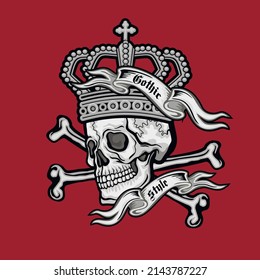 Gothic sign with skull in crown, grunge vintage design t shirts