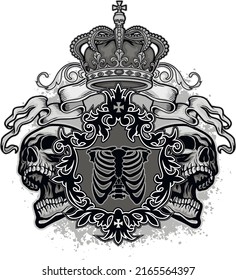 Gothic sign with skull with crown, grunge vintage design t shirts