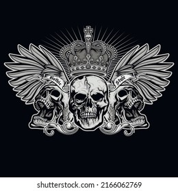 Gothic sign with skull with crown, grunge vintage design t shirts