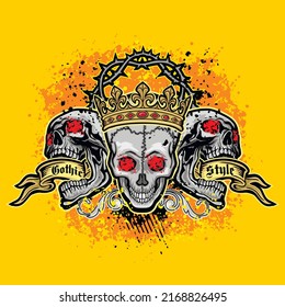 Gothic sign with skull and crown, grunge vintage design t shirts