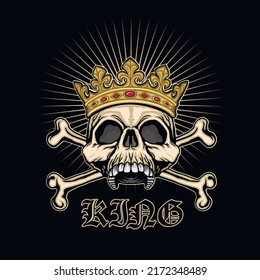 Gothic sign with skull in crown, grunge vintage design t shirts