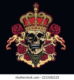 Gothic sign with skull with crown, grunge vintage design t shirts