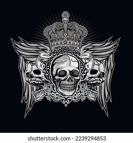 Gothic sign with skull and crown, grunge vintage design t shirts

