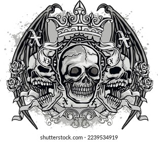 Gothic sign with skull and crown, grunge vintage design t shirts
