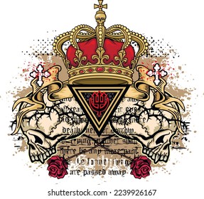 Gothic sign with skull and crown, grunge vintage design t shirts
