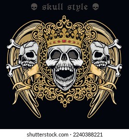Gothic sign with skull and crown, grunge vintage design t shirts
