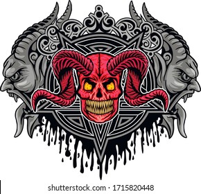 Gothic sign with skull and demons, grunge vintage design t shirts