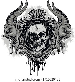 Gothic sign with skull and demons, grunge vintage design t shirts