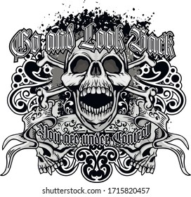 Gothic sign with skull and demons, grunge vintage design t shirts