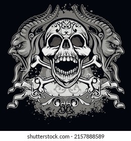 Gothic sign with skull and demons, grunge vintage design t shirts
