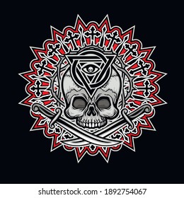 Gothic sign with skull Eye of Providenc, grunge vintage design t shirts