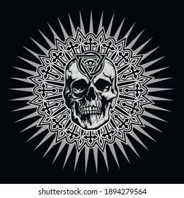 Cartel gótico con calavera y Ojo de Providencia, camisetas de diseño vintage granulosa