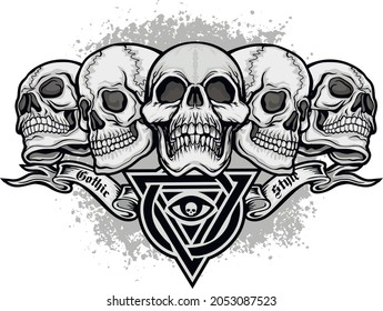 Gothic sign with skull and eye in triangle, grunge vintage design t shirts
