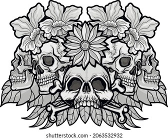 Gothic sign with skull and flowers, grunge vintage design t shirts