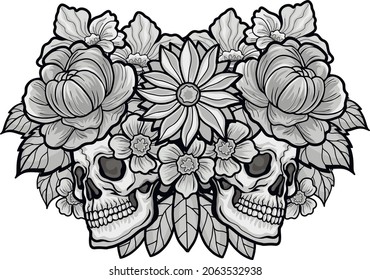 Gothic sign with skull and flowers, grunge vintage design t shirts