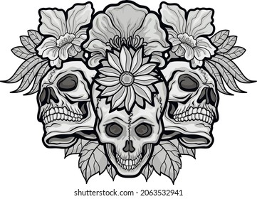 Gothic sign with skull and flowers, grunge vintage design t shirts
