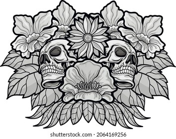 Gothic sign with skull and flowers, grunge vintage design t shirts