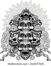 Gothic sign with skull and flowers, grunge vintage design t shirts
