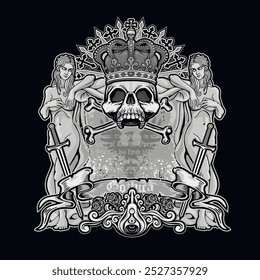 gothic sign with skull and flowers, grunge vintage design t shirts

